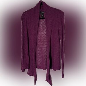 Cable & Gauge Rich Purple Open Front Textured Cardigan Medium